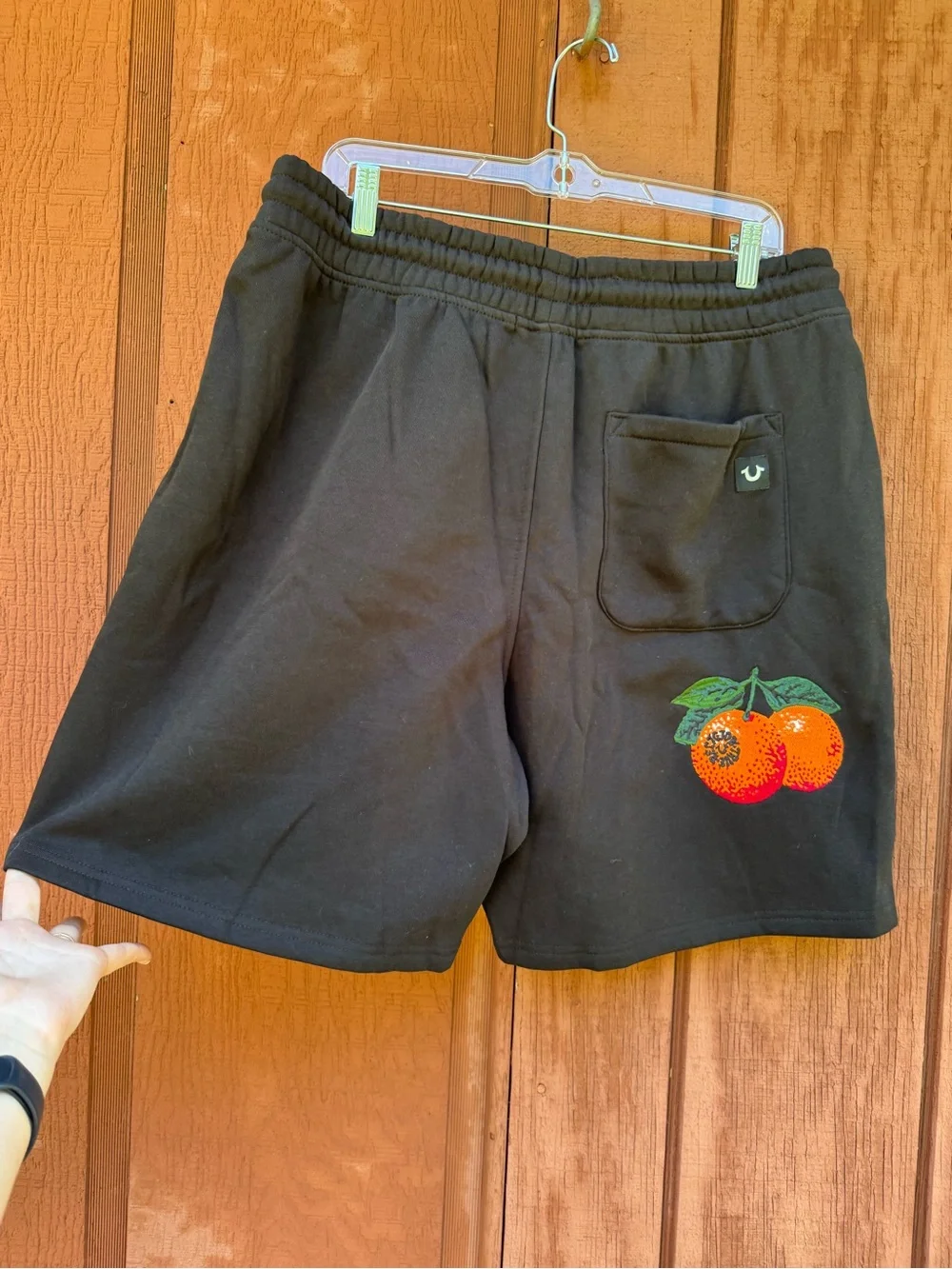 NWT True Religion Black Athletic Shorts with Colorful Patch Logos